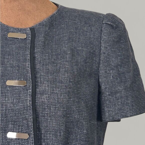 Women Tweed Linen Blend Blazer Size 8 Gray Cropped Office Career Teacher - Picture 3 of 8